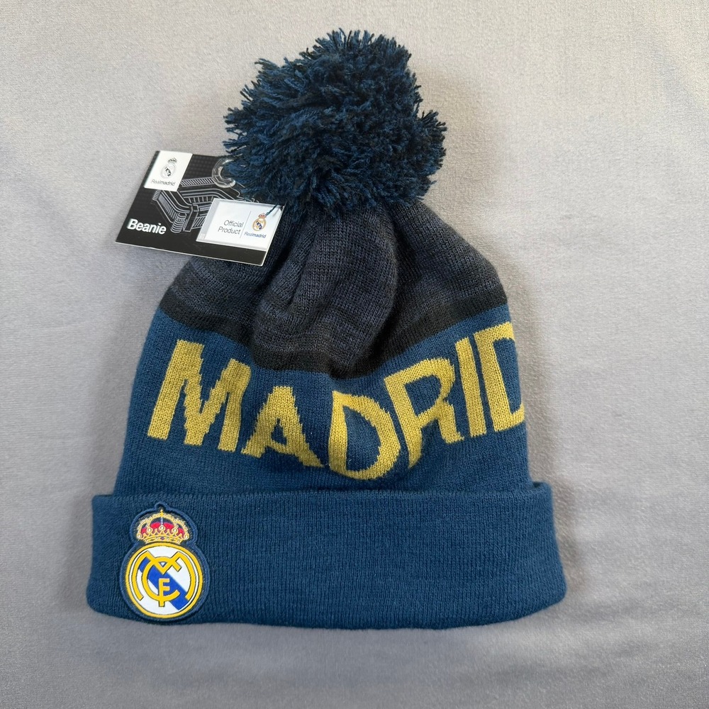 Real Madrid Official Licensed Beanie OSFM Navy Blue Knit Pom Hat Soccer Fan Wear